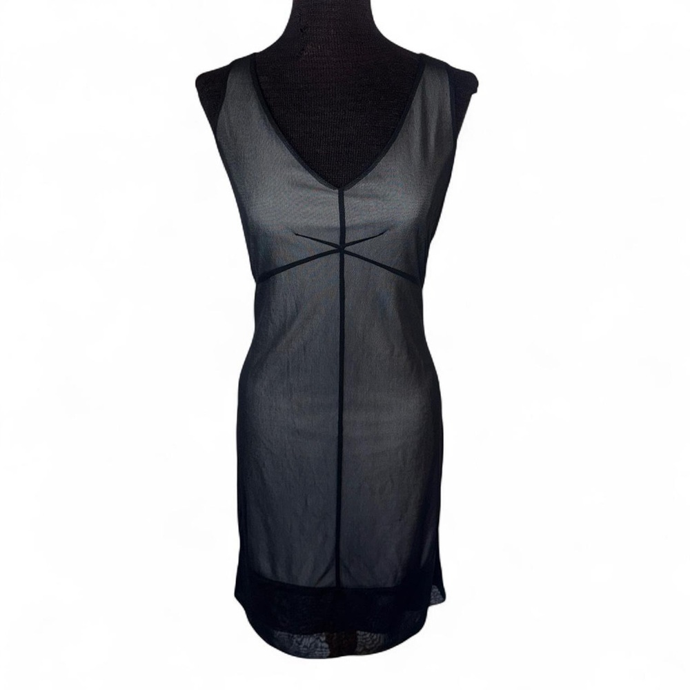 Y2K vintage Express Worldwide sheer mesh grunge v-neck sheath dress Size 3/4